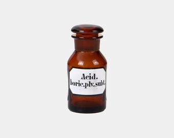 Vintage Brown Glass Apothecary Bottle 1930s–1950s – Rectangular Label – Pharmacy Decor