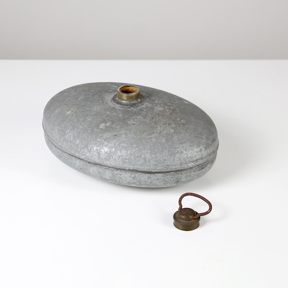 Vintage Metal Hot Water Bottle: Antique Silver Look, Industrial