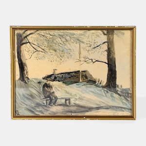 Vintage watercolor painting in frame
