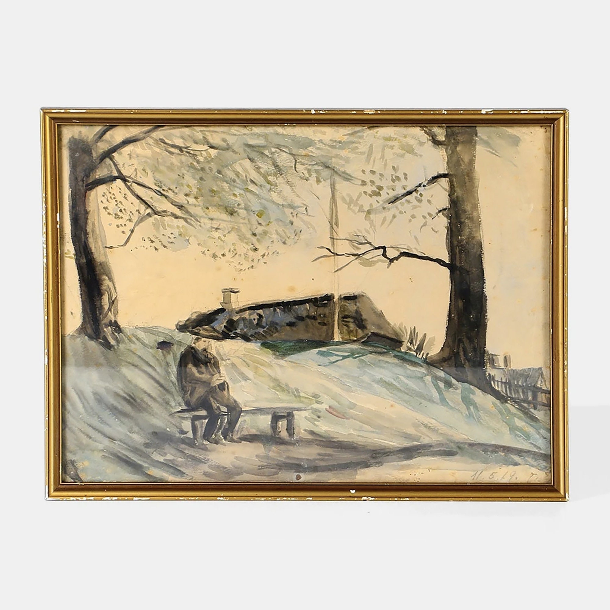 古い水彩画 額付き 水彩画 (懐かしい思い出の風景)額縁付きの通販はau PAY マーケット