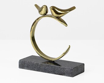 Mid Century Modern Brass Bird Sculpture: Vintage Marble Base, 1960s Decor