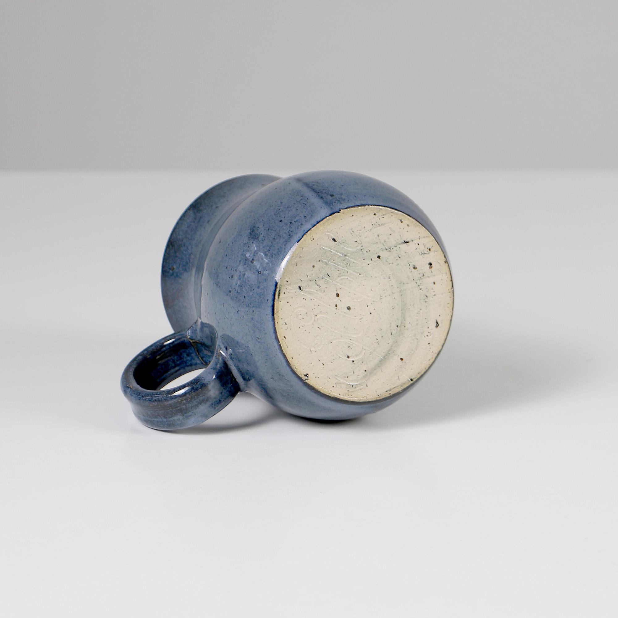Vintage Danish Studio Pottery Jug: Signed Blue Glazed  display picture 1