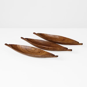 Vintage Teak Dishes Set: Carved Mid-Century Modern Decor