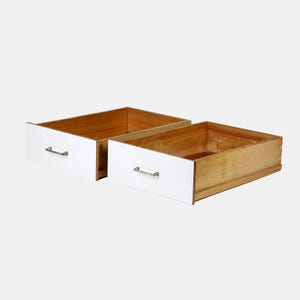 Cajones de madera de mediados de siglo: cajas de almacenamiento de la década de 1950 con frentes de Resopal