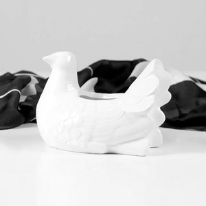 Vintage 1970s Porcelain Dove Planter: White Ceramic Bird Cachepot