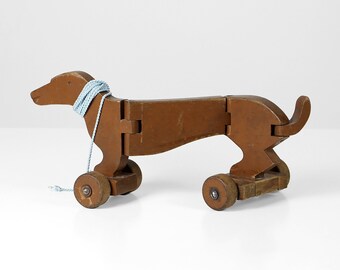 Vintage pull along toy wood dachshund