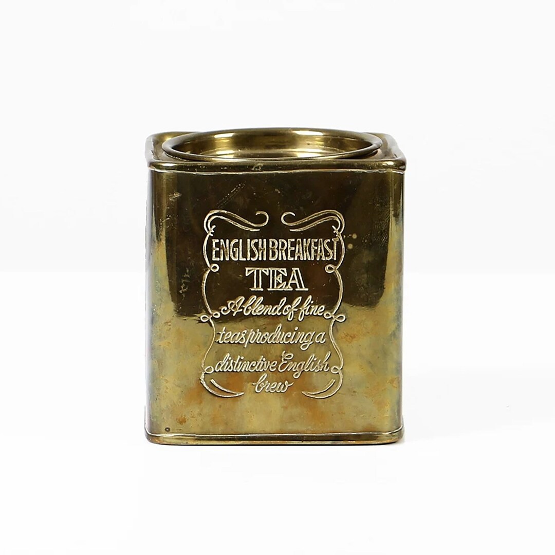 Vintage English Tea Box Gold Metal Antique Home Decor Etsy