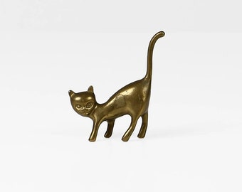 Vintage brass cat figurine 60s ring holder Mid Century modern