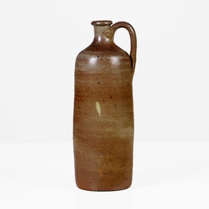 Vintage 1970s Ceramic Vase With Handle – Brown Glazed Stoneware – Mid Century Pottery Flower Vase – Retro Home Decor