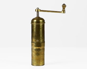 Vintage Brass Moka Grinder – Zassenhaus Coffee Mill – Slim Hand Grinder with Engravings