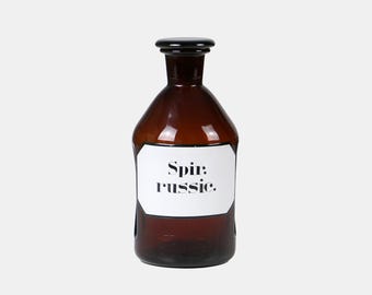 Frasco de boticario antiguo de vidrio marrón con etiqueta – Botella de farmacia de los años 30-50 – Aceite de trementina – Recipiente de almacenamiento de vidrio médico con tapa