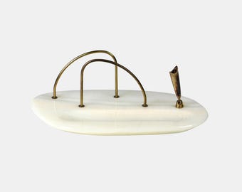 Vintage Marble Desk Organizer 1960s – Mid Century Letter Holder with Brass Pen Stand