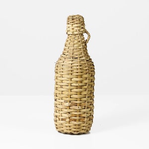 Vintage Woven Decorative Bottle – 70s Handcrafted Brown Glass – Basket Weave Design – Mid Century Collectible