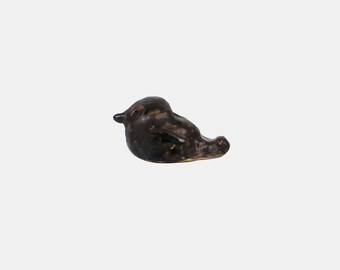 Vintage Handmade Ceramic Bird Figurine – Brown Glazed Folk Art Miniature