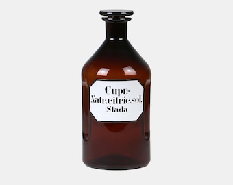 Vintage Brown Glass Apothecary Jar: Large 1930s-50s Copper Sodium Citrate Bottle