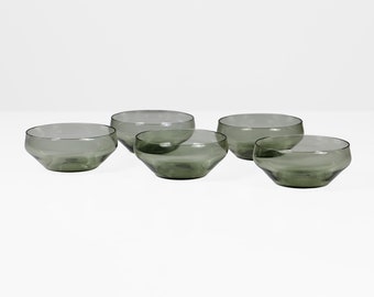 Vintage Smoked Glass Bowl Set – 1960s Mid Century Modern Glassware – Retro Serving Bowls