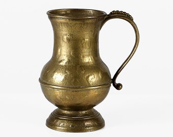 Vintage massief messing kanvaas jaren 60 – grote moderne kan uit het midden van de eeuw met handvat