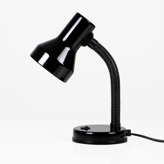 1970s Swanneck Desk Lamp: Retro Black Metal Adjustable Table Light