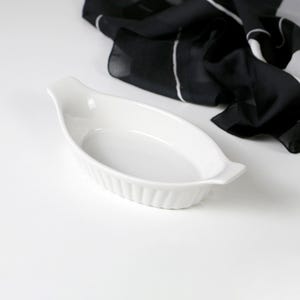 Vintage Boat-Shaped Baking Dish: White Ceramic Ovenproof Japan 1960s