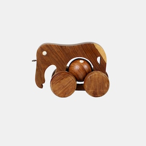 Vintage Wooden Elephant Pull Toy - 1960s Mid Century Nursery Decor