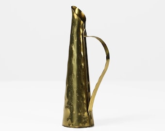 Vintage hammered brass vase with handle 60s