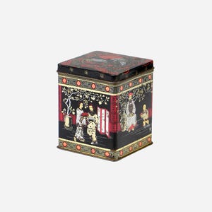 Vintage English Tea Box Asian Theme Metal Antique Kitchen Decor