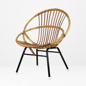 Vintage child rattan chair by Rohé Noordwolde 60s Mid Century