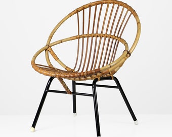 Vintage child rattan chair by Rohé Noordwolde 60s Mid Century