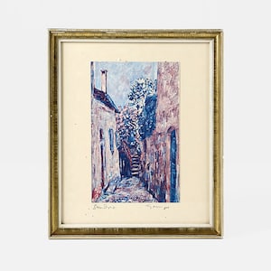 Vintage artwork print Gandria Switzerland, signed by artist
