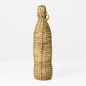 Vintage Woven Decorative Bottle – 70s Handcrafted Coca Cola Glass – Rare Mid Century Basket Weave – Collectible Decor Object