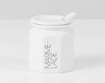 ヴィンテージ磁器製ジャム瓶（蓋とスプーン付き） - 黒と白のキッチン