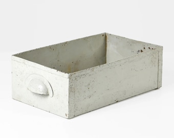Vintage Industrie Metall Schublade – 1930er Grau – Schweres Aufbewahrungsobjekt – Authentisches Mid Century Design
