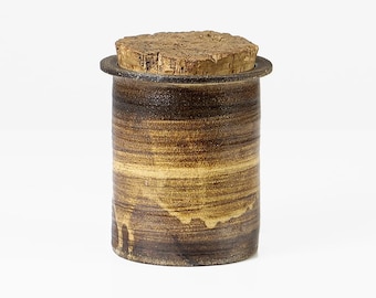 Vintage Ceramic Jar with Cork Lid – 1970s Stoneware Container – Mid-Century Kitchen Storage