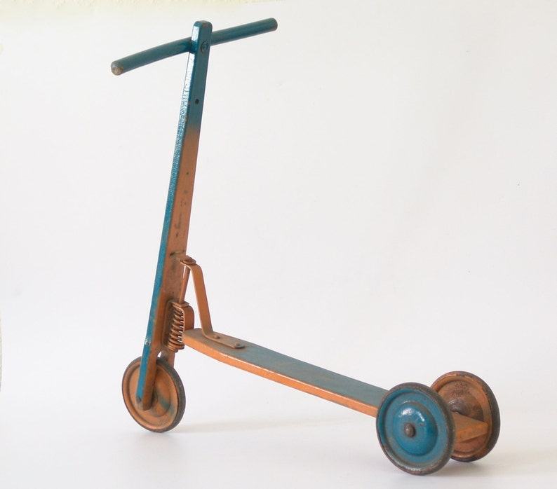 Antique children's scooter made of wood and metal blue & Etsy