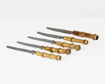 Vintage Solingen German Knives Set: Mid-Century Root Wood Handles
