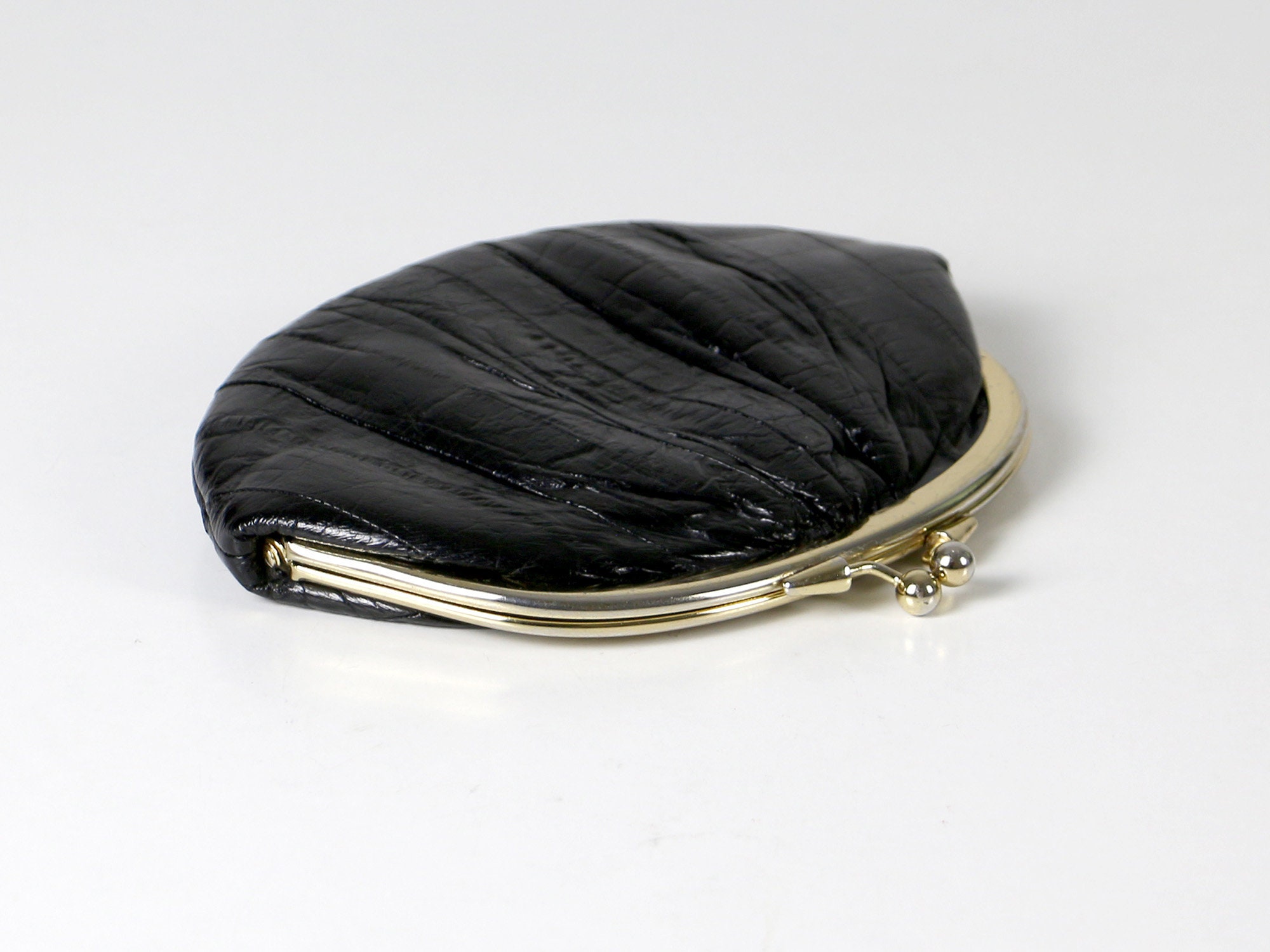 Vintage Leather Purse Black & Gold Clutch - Etsy Canada
