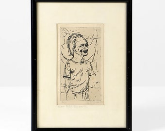 Vintageetsning "Pepi clownen" – Abstrakt konst från 1960-talet – Konstnärssignerat originaltryck – Inramat konstverk från mitten av århundradet