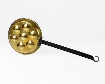 1930s Dutch Cast Iron Poffertjes Pan: Golden 7-Mold Pancake Skillet