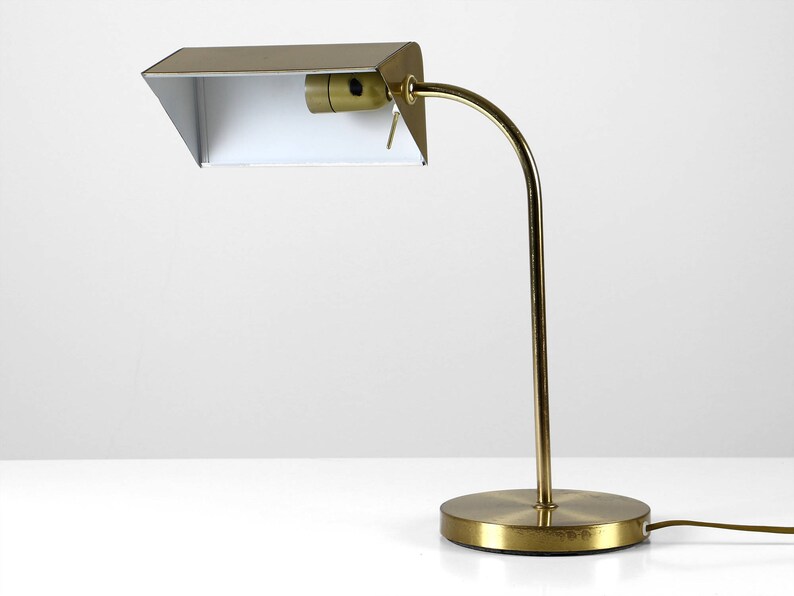 Gold Brass Lamp Desk Banker S 60s Table Metal Light Mid Century