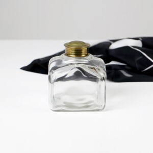 Vintage Glass Storage Jar with Golden Metal Lid – Danish 1960s Kitchen Container – Thick Glass Candy or Trinket Jar