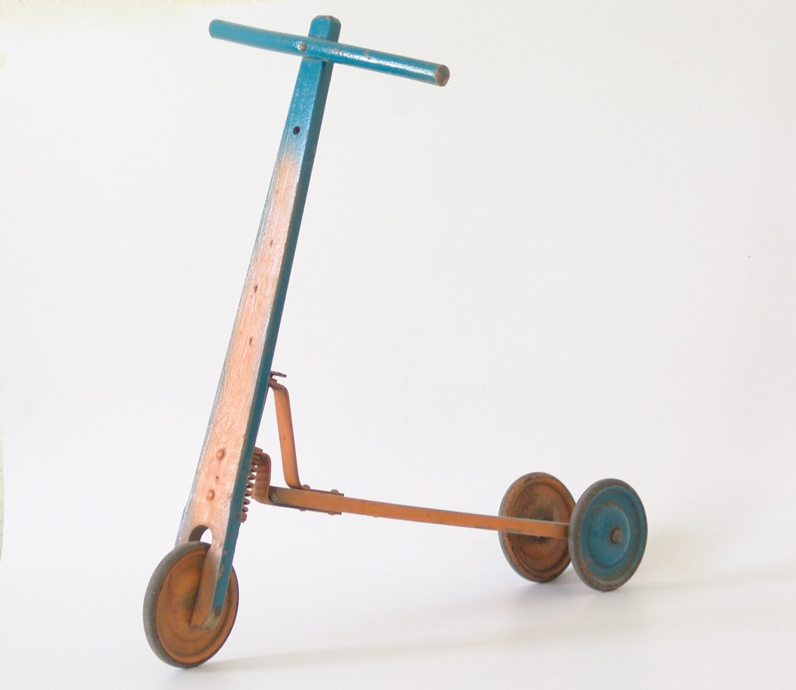 Antique children's scooter made of wood and metal blue & Etsy