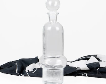 Decantador de cristal vintage – Botella de cristal con relieve de los años 70 con tapón – Decoración boho para bar en casa
