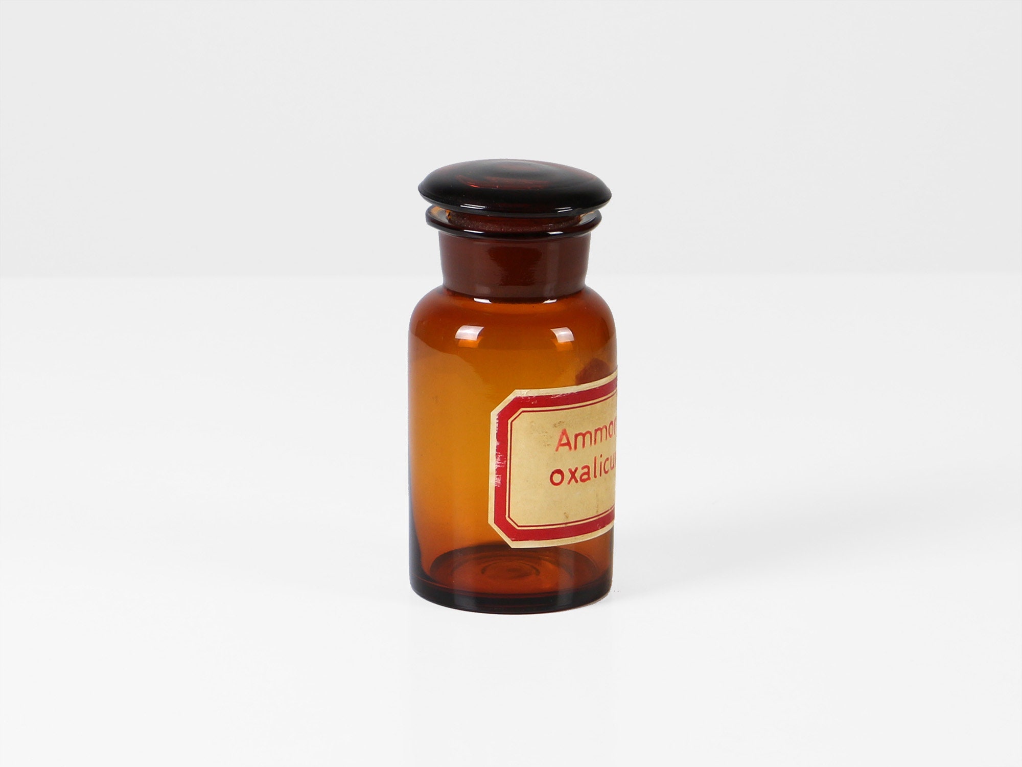 ヴィンテージ薬瓶 - 蓋付きガラス保存瓶 - レッドラベル - 1960年代の