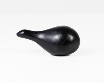 Vintage Black Wood Duck Figurine – Minimalist Mid Century Decorative Object – Wooden Duck Sculpture