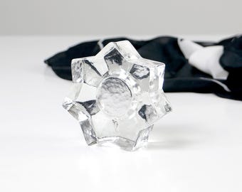 Portavelas de cristal vintage de los años 70 – Bloque de cristal brutalista – Decoración bohemia