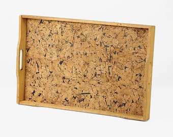 Vintage wood tray with cork 60s Mid Century modern