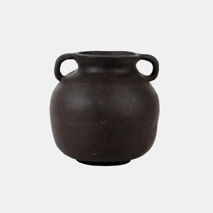 Jarrón de cerámica de estudio vintage – Década de 1970 – Arcilla hecha a mano – Superficie texturizada marrón oscuro – Firmado – Cerámica pesada