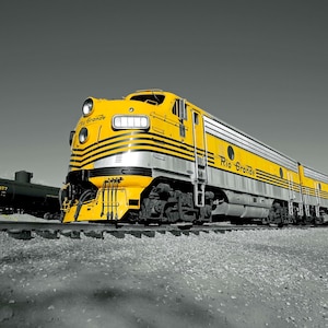 Yellow Rio Grande Railroad Train Engine Focal Black and White