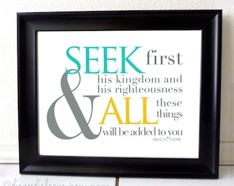 Seek First, Bible verse wall art. Digital Download, home decor, scripture print, Matthew 6:33, verse printable, beatitudes
