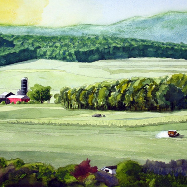 Pennsylvania Farm Country, farm scene, landscape, 13x19 fine art Giclee print made from original watercolor painting, unmatted